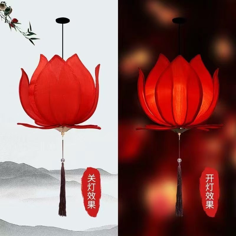 广东新中式莲花灯春节儿童走秀表演放灯行舞蹈发光手提荷花莲花灯