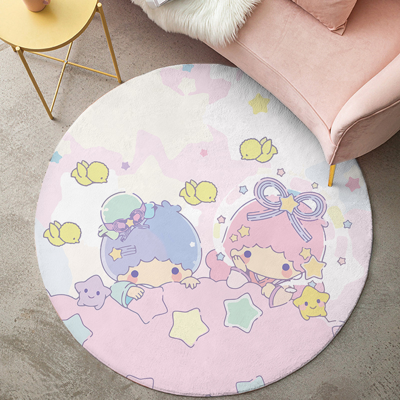 卡通圆形地垫双子星卧室电脑椅垫地毯防滑垫书房椅子保护垫可机洗