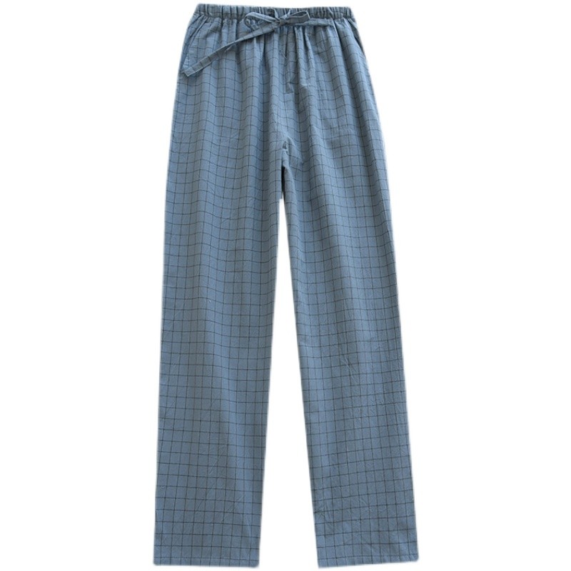 情侣纯棉睡裤男士长裤春秋宽松大码格子全棉女士家居休闲裤可外穿