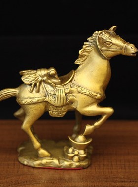 纯铜生肖马桌面小摆件苍蝇谐音常赢马上赢吉祥祝福书房客厅摆设品