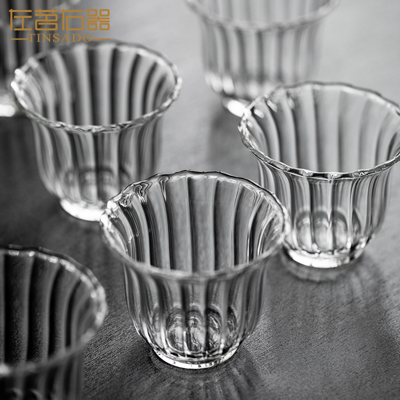 左茗右器花瓣玻璃茶杯小品茗杯单只主人杯功夫茶具个人专用杯单杯