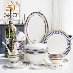 骨瓷餐具套装碗盘家用组合欧式60头餐具碗碟乔迁新居礼盒成套餐具