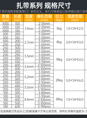尼龙塑料扎带卡扣强力束线带绳电线捆绑带固定器自锁式白色扎线带