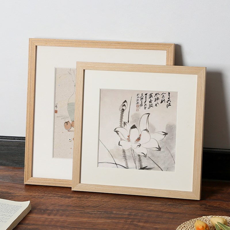 正方形实木装裱画框挂墙摆台简约北欧33厘米38cm50相框原木金色黑