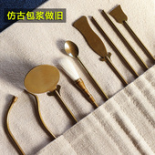 仿古包浆纯铜香道七件套勺铲灰压沉香粉空薰工具入门打篆套装 用品