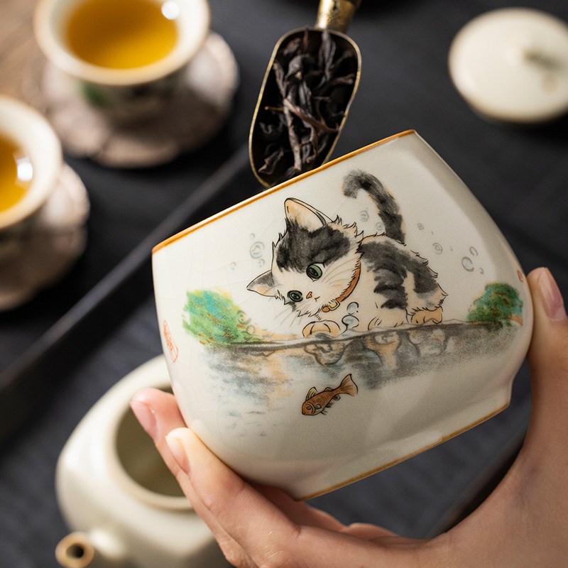 汝窑萌猫茶叶罐陶瓷储存罐茶叶精品高档包装盒空礼盒2024新款定制