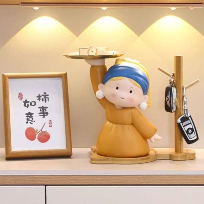进门玄关钥匙收纳摆件戴珍珠耳环少女创意客厅酒柜装饰品乔迁礼物