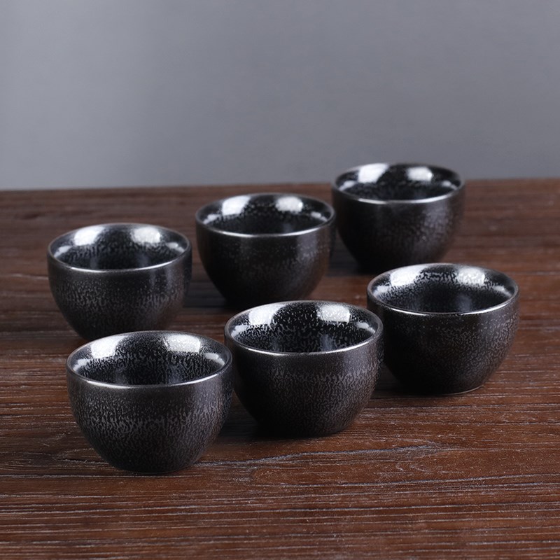 陶瓷茶杯6只装一套家用功夫茶具品茗杯10个天目釉描金盖碗单杯子