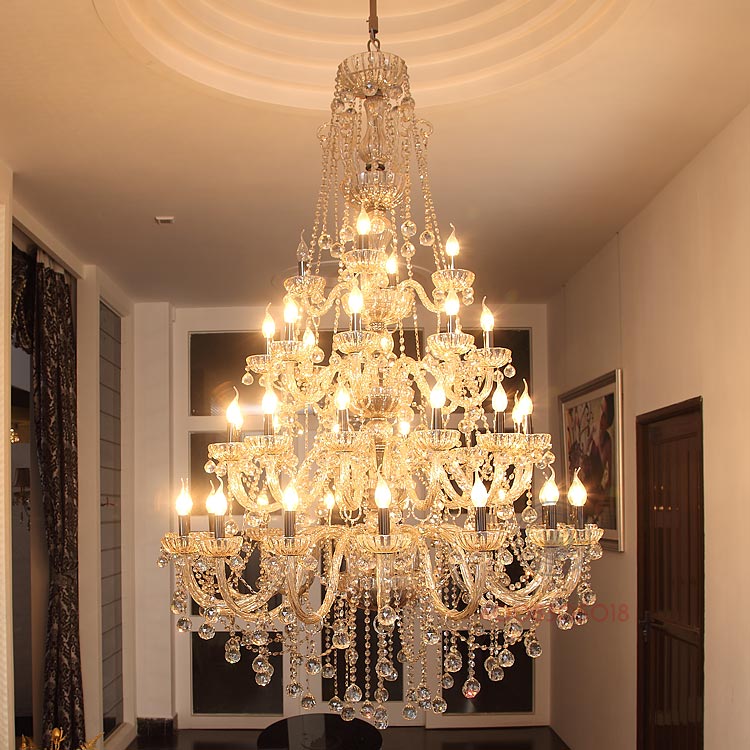 复式楼水晶吊灯客厅奢华大气欧式挑高跃层楼中楼中空酒店礼宴工程