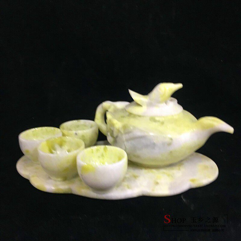 天然手工雕刻蓝田玉茶具玉石茶杯酒具摆件玉壶茶具套装工艺品摆设