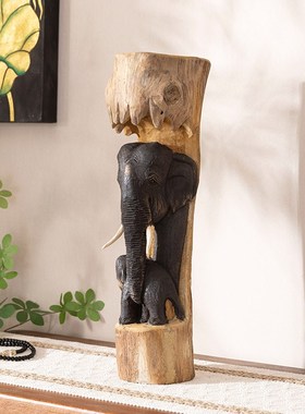 泰式创意木雕大象古风禅意摆件家居客厅电视酒柜装饰品桌面小摆设