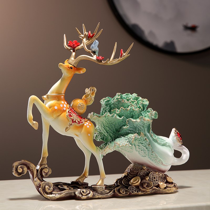 新中式招财鹿摆件白菜装饰品客厅办公室玄关乔迁新居开业创意礼品