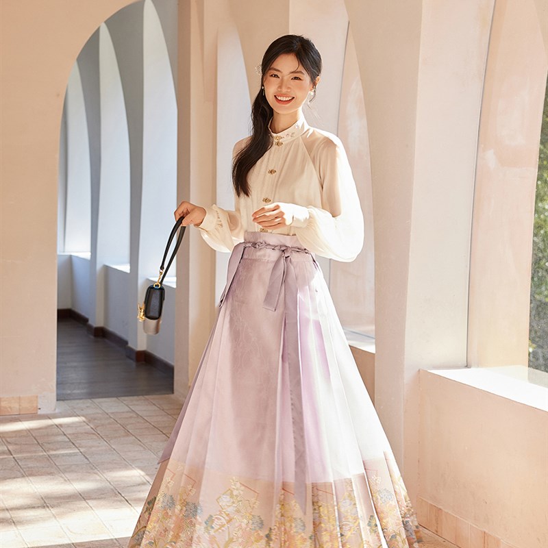 蕴锦[春日昭昭]日常改良汉服女明制马面裙交领衬衫竖领春2024新款