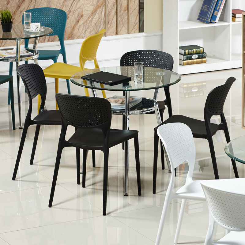 简约钢化玻璃圆桌一桌四椅 谈判桌店铺办公会议室接待洽谈桌椅组