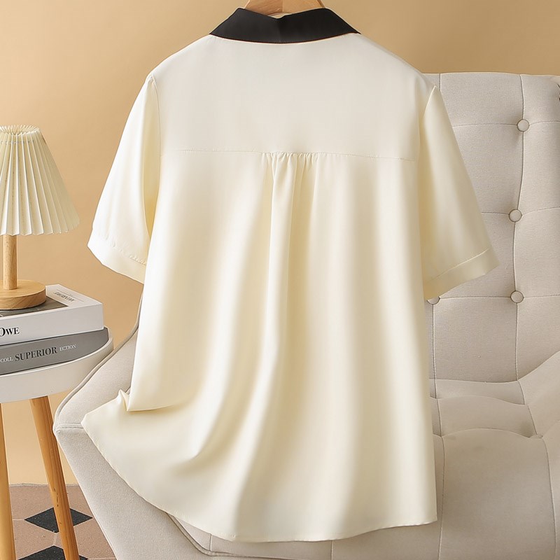大码女装2024新款夏装撞色法式短袖衬衫胖mm今年流行设计感雪纺衫