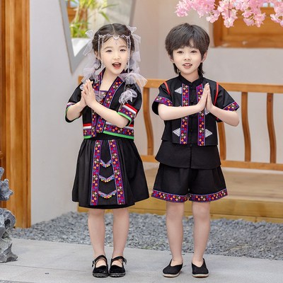 少数民族服装儿童哈尼族演出服男女童彝族苗族布依族三月三表演服