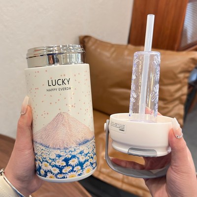 高颜值保温杯女吸管杯316不锈钢办公室茶水分离泡茶杯带手提便携
