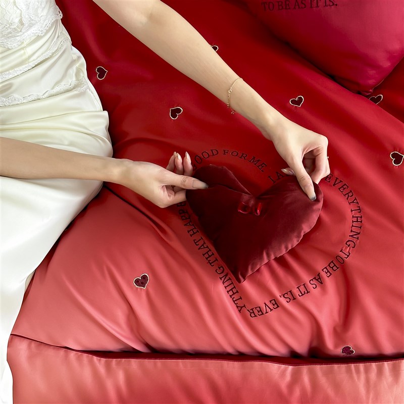 浪漫爱心100支长绒棉全棉婚庆四件套纯棉渐变色被套结婚床上用品4