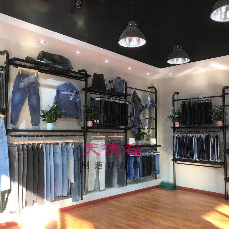 天德福货架上墙立柱侧挂服装布匹吊卡不锈钢A柱展示架挂衣陈列架