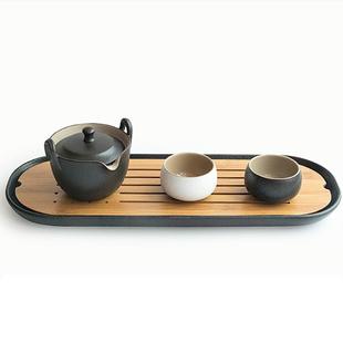 酒店客房茶具黑陶快客杯一壶二杯办公室茶具家用简约茶台托盘logo
