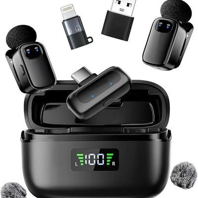 T1mini双麦领夹麦克风2.4G收音降噪无线麦克风一拖二无线麦克风