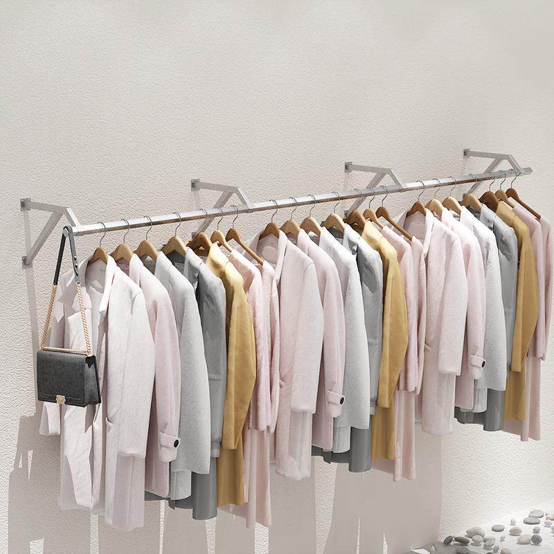 服装店墙上展示挂衣架不锈钢拉丝银女装店货架衣帽间上墙挂衣架子