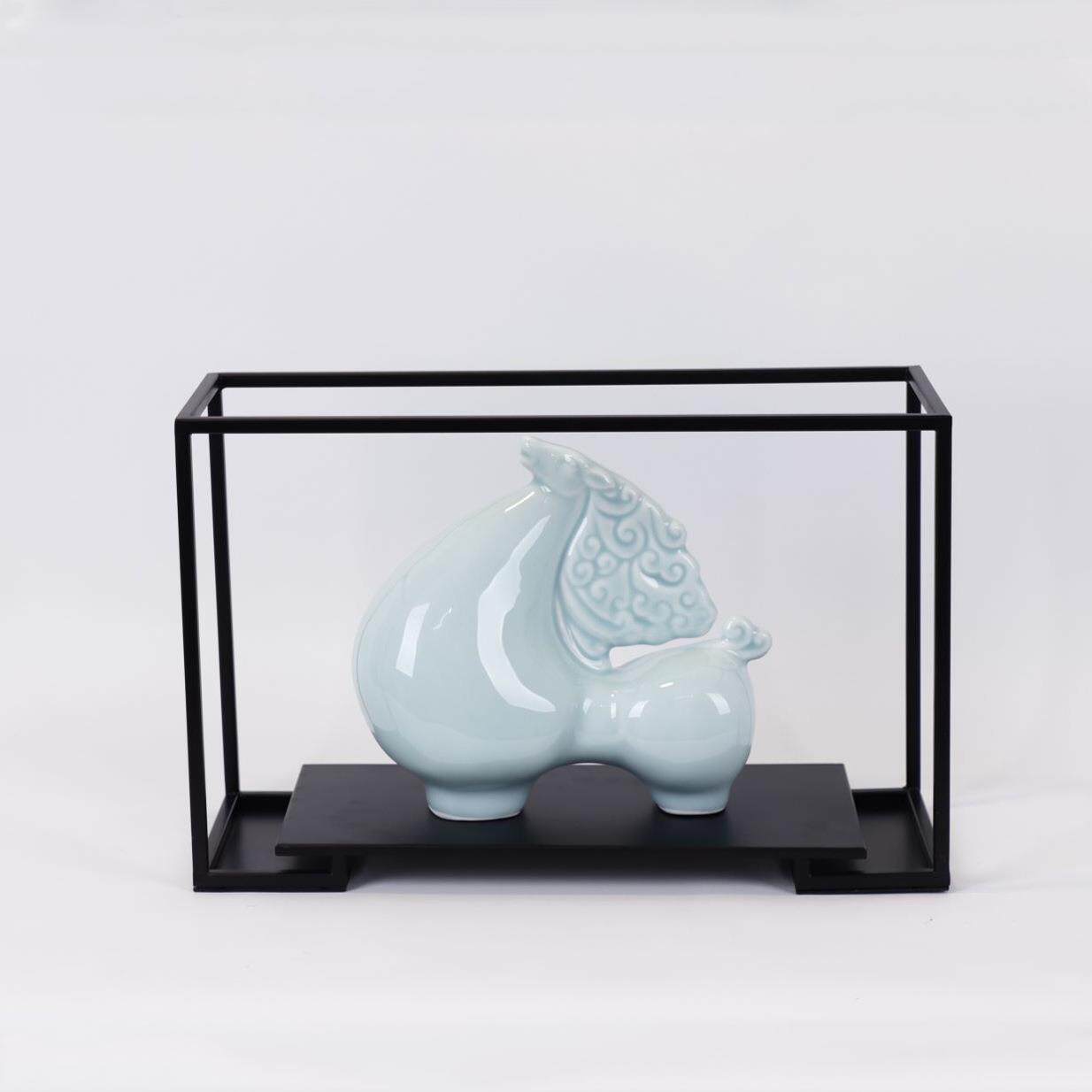 新中式摆件陶瓷马办公室桌面装饰品茶室简约售楼处样板间软装摆设