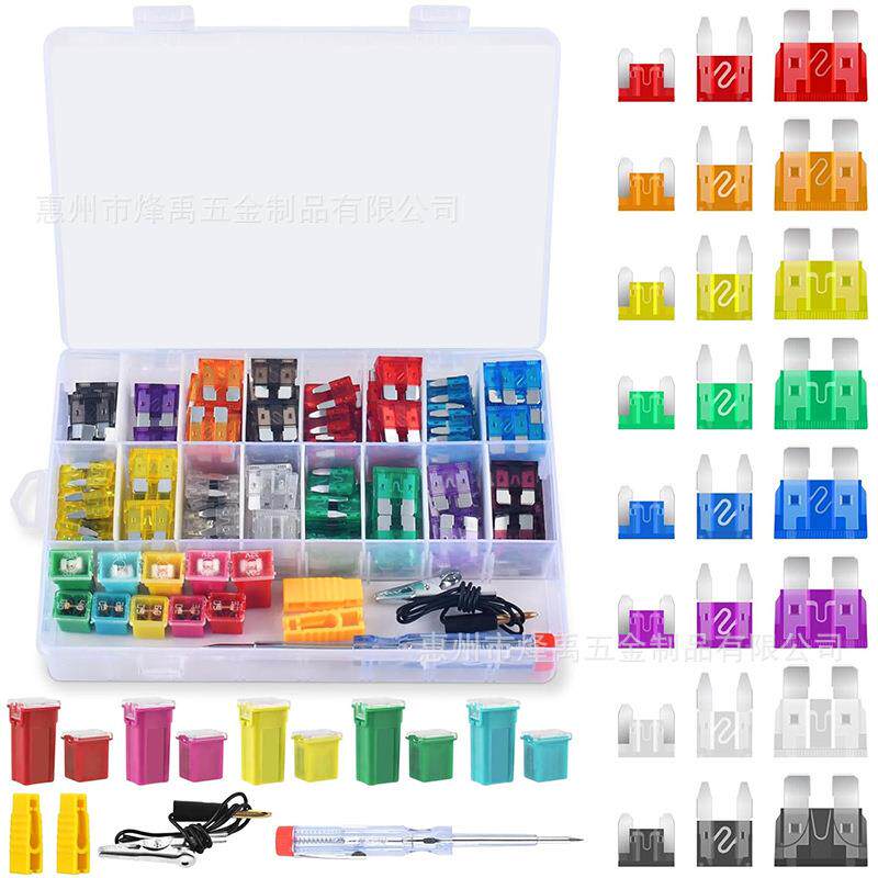 304PCS中号/小号/迷你汽车插片式保险丝方形保险丝盒套装