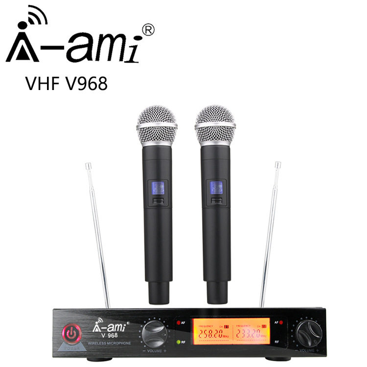 AMIV968金属一拖二无线麦克风KTV话筒VHF固频家庭影音唱歌