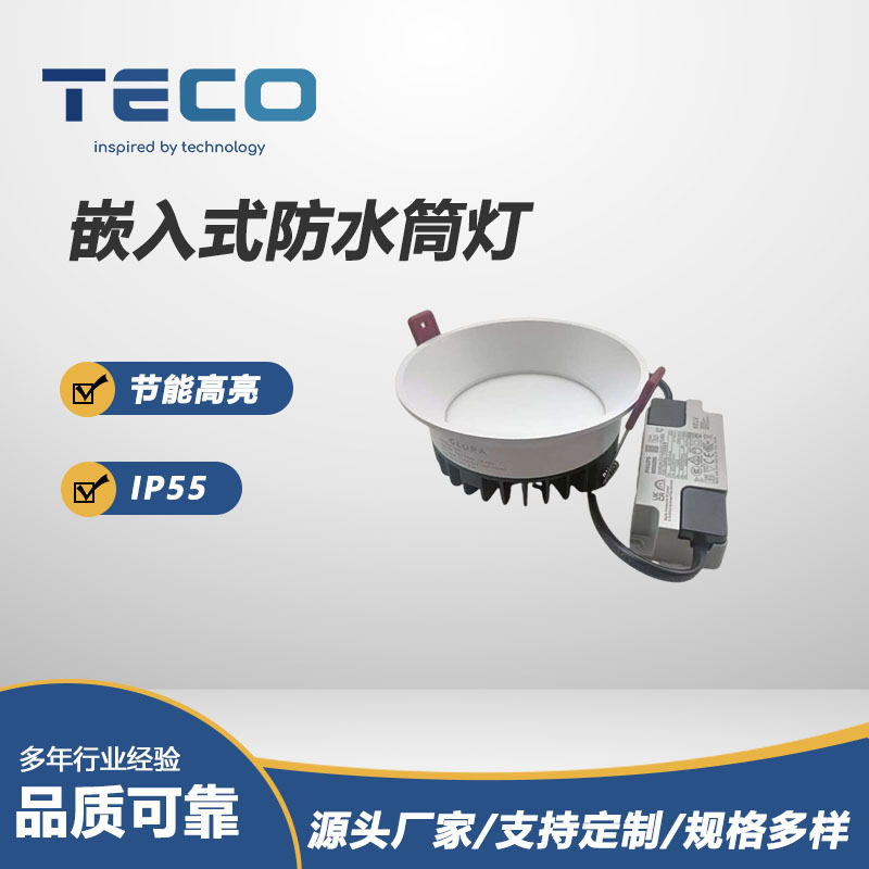 厂家直供IP55防水防尘嵌入式天花筒灯浴室厨房用开孔110mm无主灯