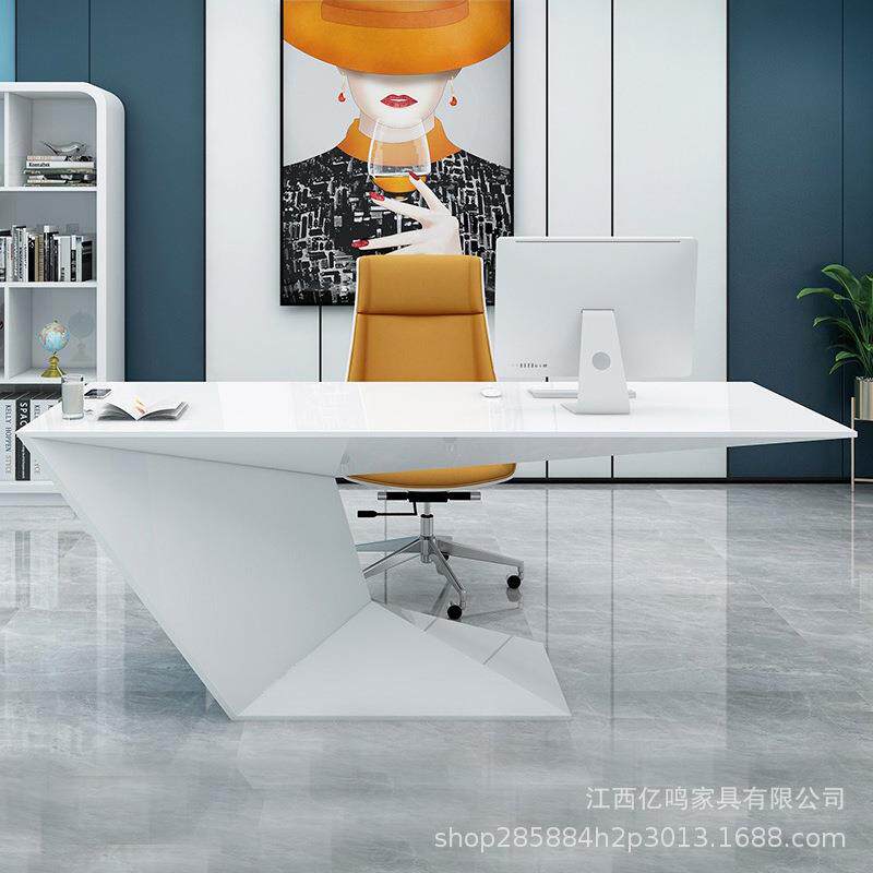 轻奢烤漆老板办公桌现代简约经理女总裁主管大气单桌椅组合大班台