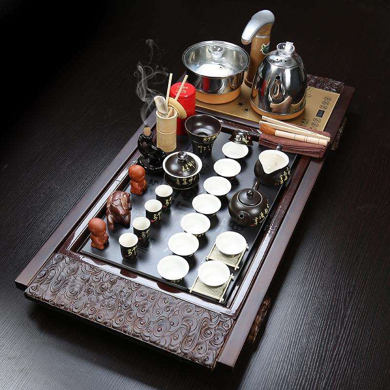 整套家用客厅紫砂功夫陶瓷茶具套装实木茶盘茶具祥云万福茶盘套装