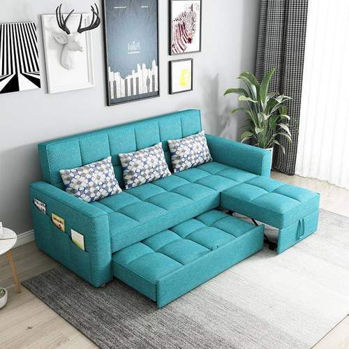 新款科技布两用沙发床抽拉收缩折叠多功能实木储物贵妃小户型客厅