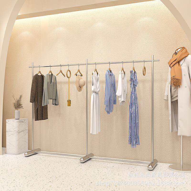 服装店展示架直播间女装店不锈钢中岛陈列不锈钢双杠衣架中岛展示