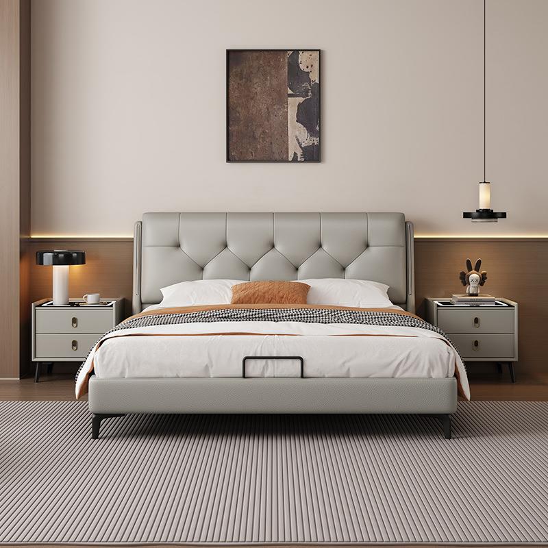 工厂直发意式极简真皮床1.8m主卧双人床1.5m软包皮艺床轻奢实木床