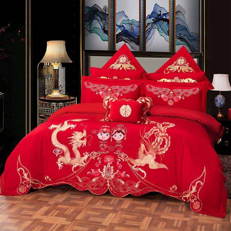 九喜狐婚庆家纺60支长绒棉刺绣套件备婚红色床品婚房布置龙凤迎亲,纺织面料/辅料/配套,纺织机械配件,淘宝优惠券,粉丝福利购,淘宝优惠卷
