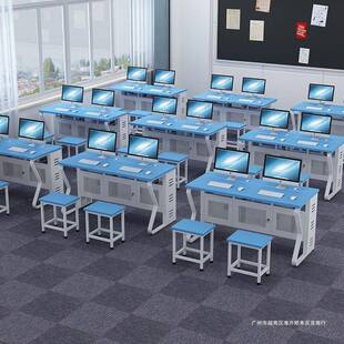 微机室电脑桌学校多媒体教室微机桌双人学生计算机培训电脑课桌椅