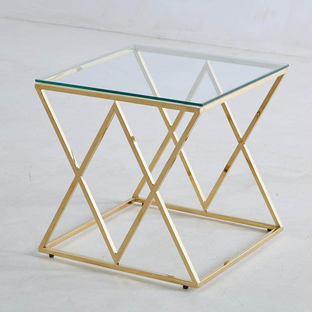 工厂不锈镀金边几茶几拆装银色钢化玻璃小茶几成套客厅小方桌