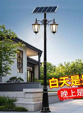 太阳能欧式庭院灯led户外防水小区花园别墅院子双头高杆景观灯