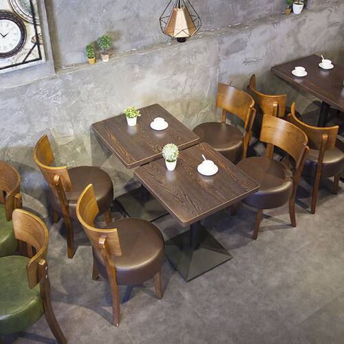 复古主题餐厅甜品奶茶店烧烤店实木椅冷饮店简约卡座桌椅组合火锅