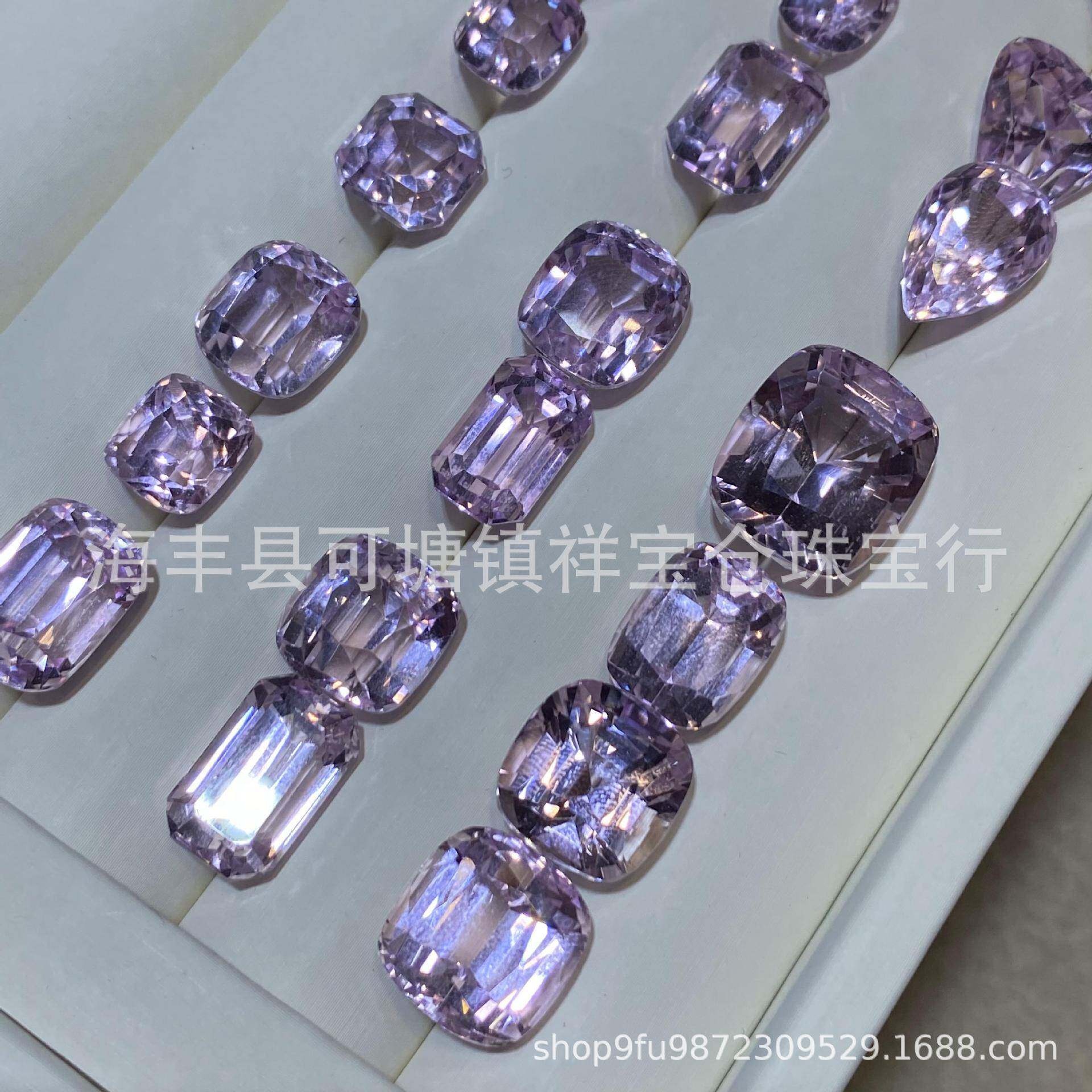 天然紫锂辉切面裸石钻石全净体颜色粉紫天然紫锂辉切面宝石