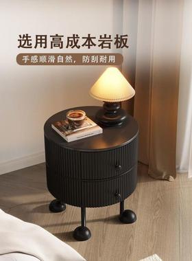 法式轻奢高级感主卧小型床头柜家用卧室创意中古黑色圆形小床边柜