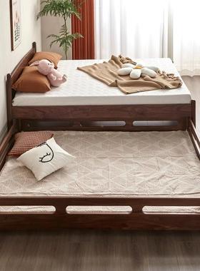 黑胡多桃木子母床小户PXJ宝型实木拖床拉高低床宝儿童床樱桃木功