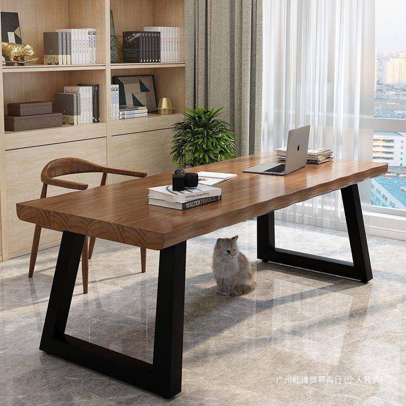 桌子美式办工业风实木公桌写字约现代台式l桌oft长桌电脑简VXE桌