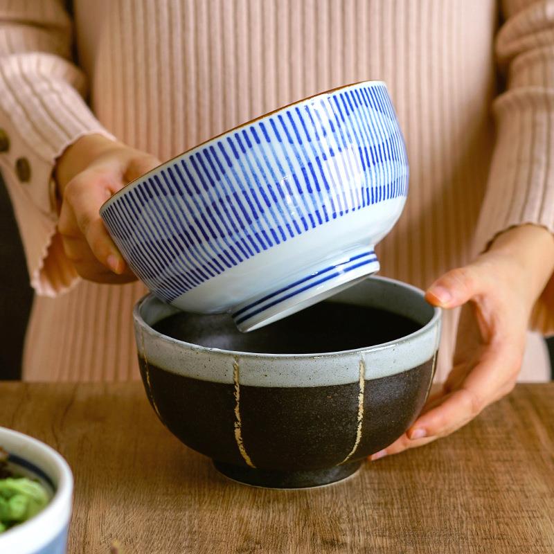 进口美浓烧陶圆瓷面碗日式复839古釉深下汤彩口碗家用沙拉碗盖浇