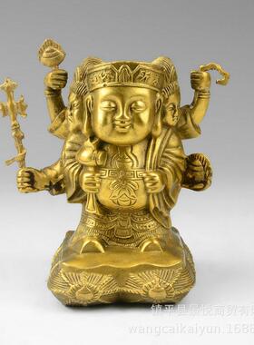 铜三面大黑天雕财神铜像物像家居人84005装品饰摆件