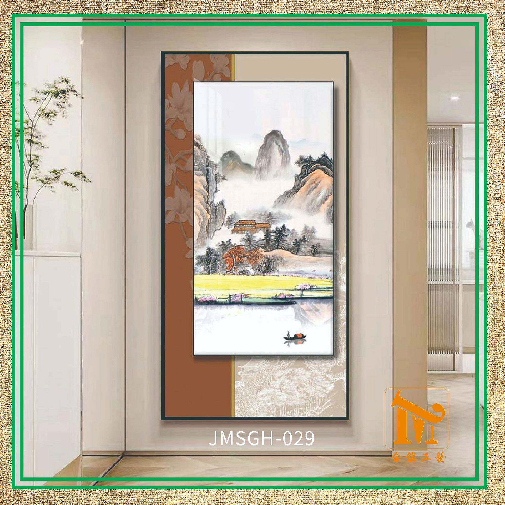 新装中式挂式山水风景玄关双框油画饰画楼梯走廊过壁画大气客厅道