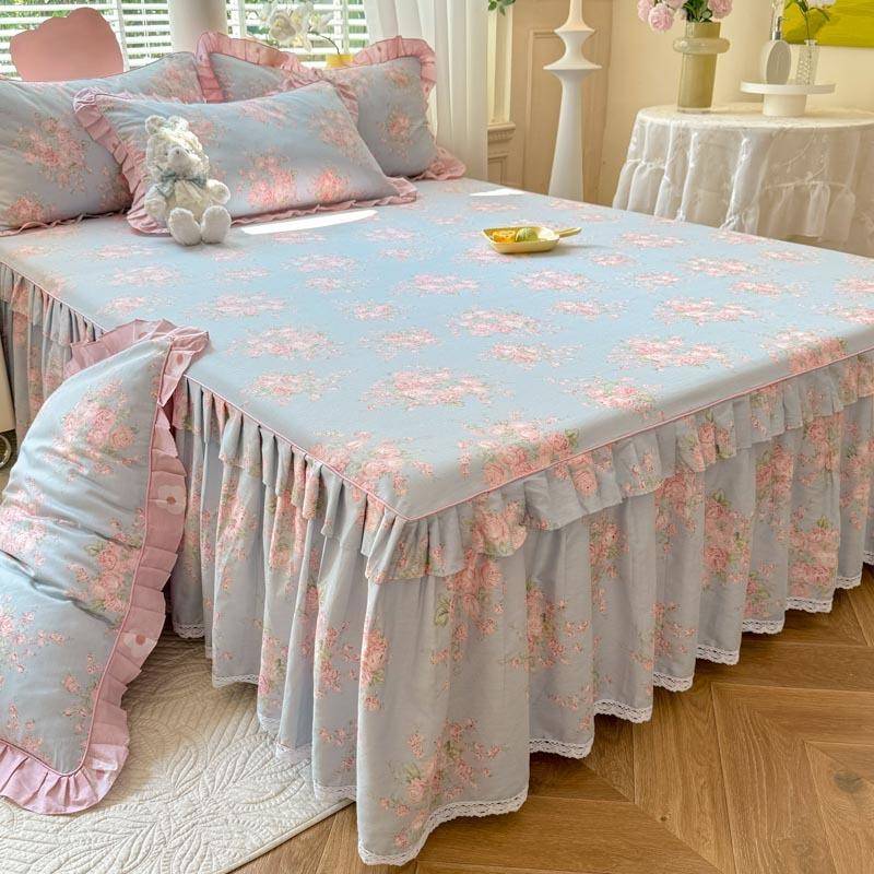 100棉床单裙件床笠全棉三围件套全包防720滑床套四季床垫保护罩纯