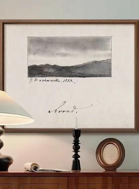 素厅描远》法式山复古黑白风景装53777饰画关客餐中古风美式玄艺