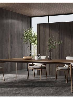 北木美黑胡桃木全实餐桌客厅长方形原木现代议25557简餐台会约桌